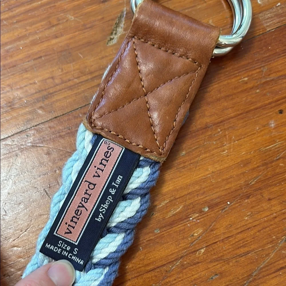Vineyard Vines Braided‎ Blue Brown Belt Silver Rings size Small